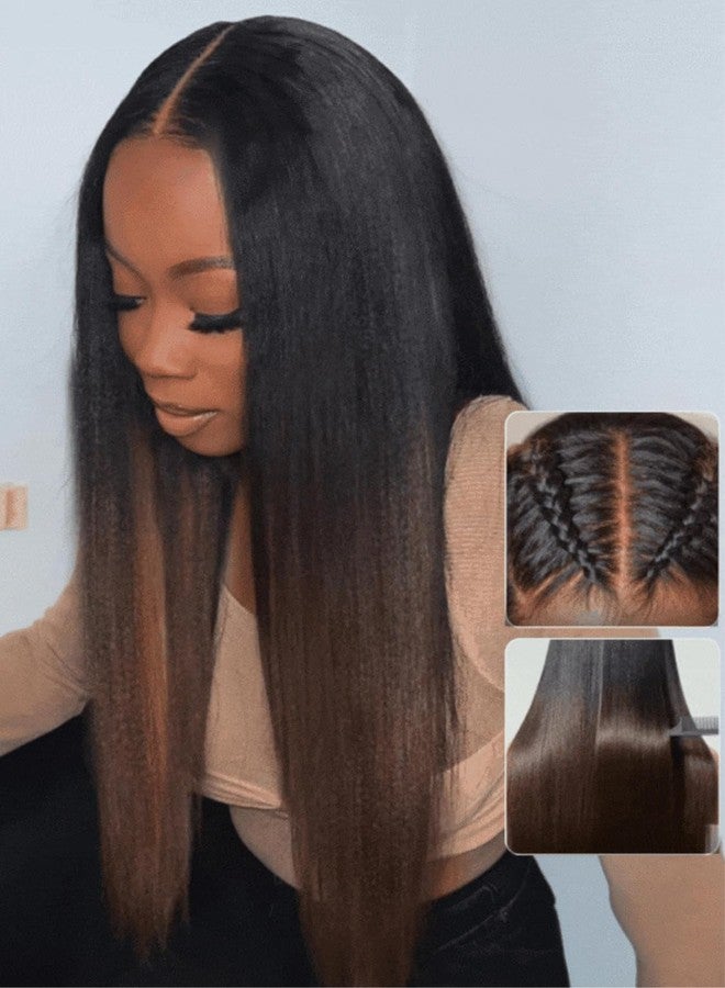 Beauty Forever Light Yaki Straight Glueless Wigs Human Hair Pre Plucked Pre Cut Black to Chestnut Brown 7x5 Bye Bye Knots Lace Front Wear and Go Drawstring Wig Beginner Friendly 150% Density 18inch - Image 2